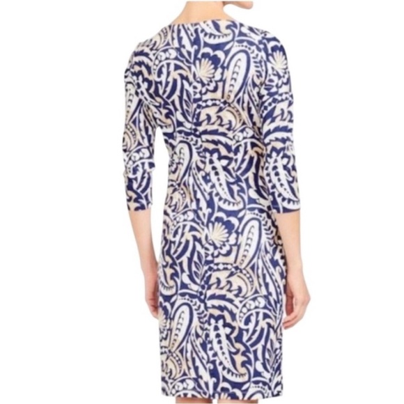 J.MCLAUGHLIN Imogen Sheath Stretch Knit Dress Sz Medium Navy Tan - Picture 8 of 9